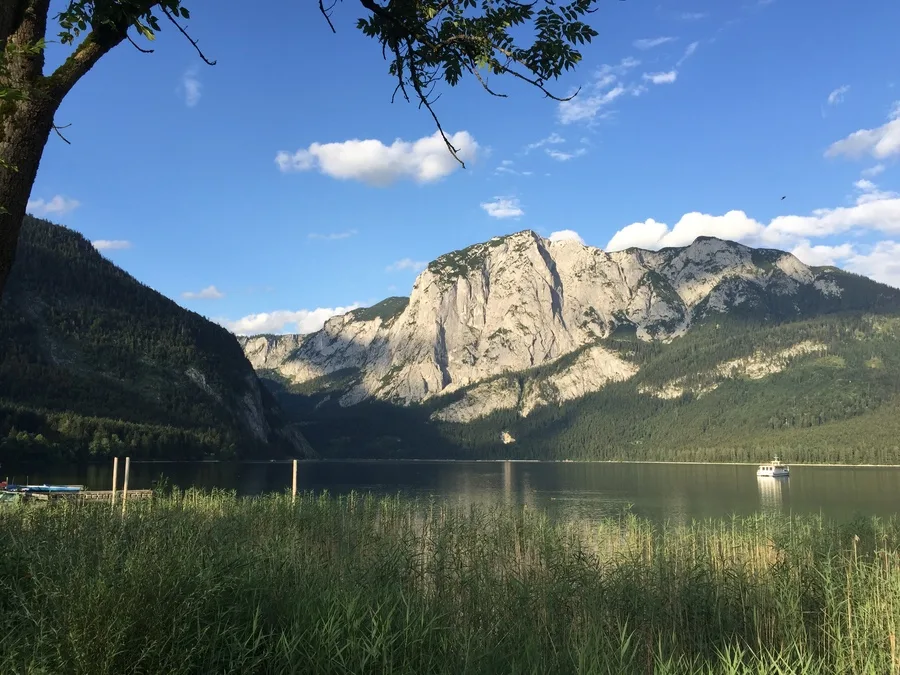 An alpine lake framed by mountains